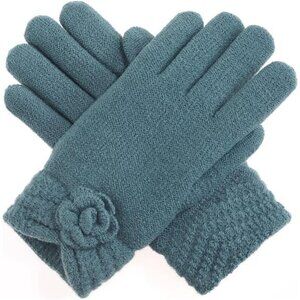 Women’s Winter Fashion Faux Fur Fleece Lined Knit Gloves Cadet Blue